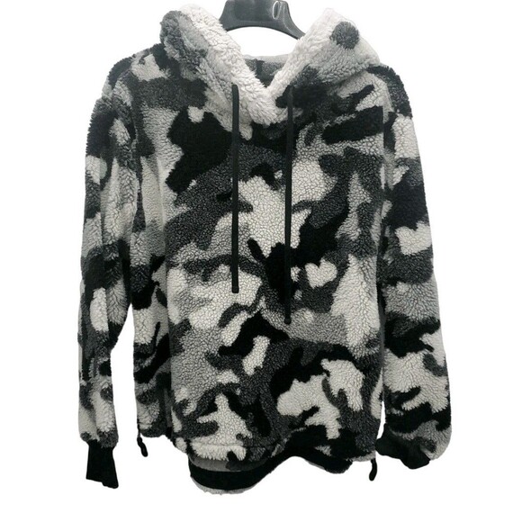 Dylan Fleece Jacket Hooded Mens XL Black Gray Camouflage Pullover Side Zip - Picture 2 of 10